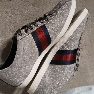 gucci men's bambi web metallic sneakers